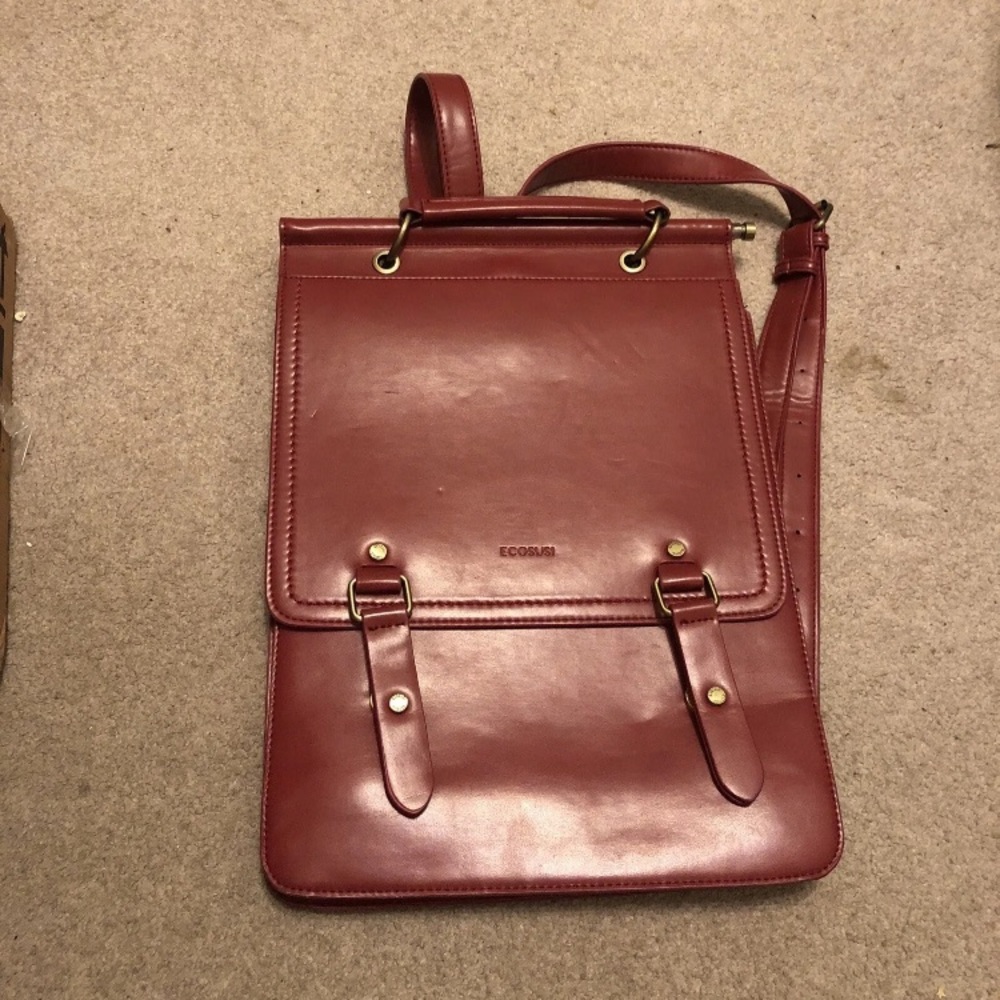 Ecosusi Women PU Leather Messenger Briefcase Backpack Laptop Bag Brown Gold Tone